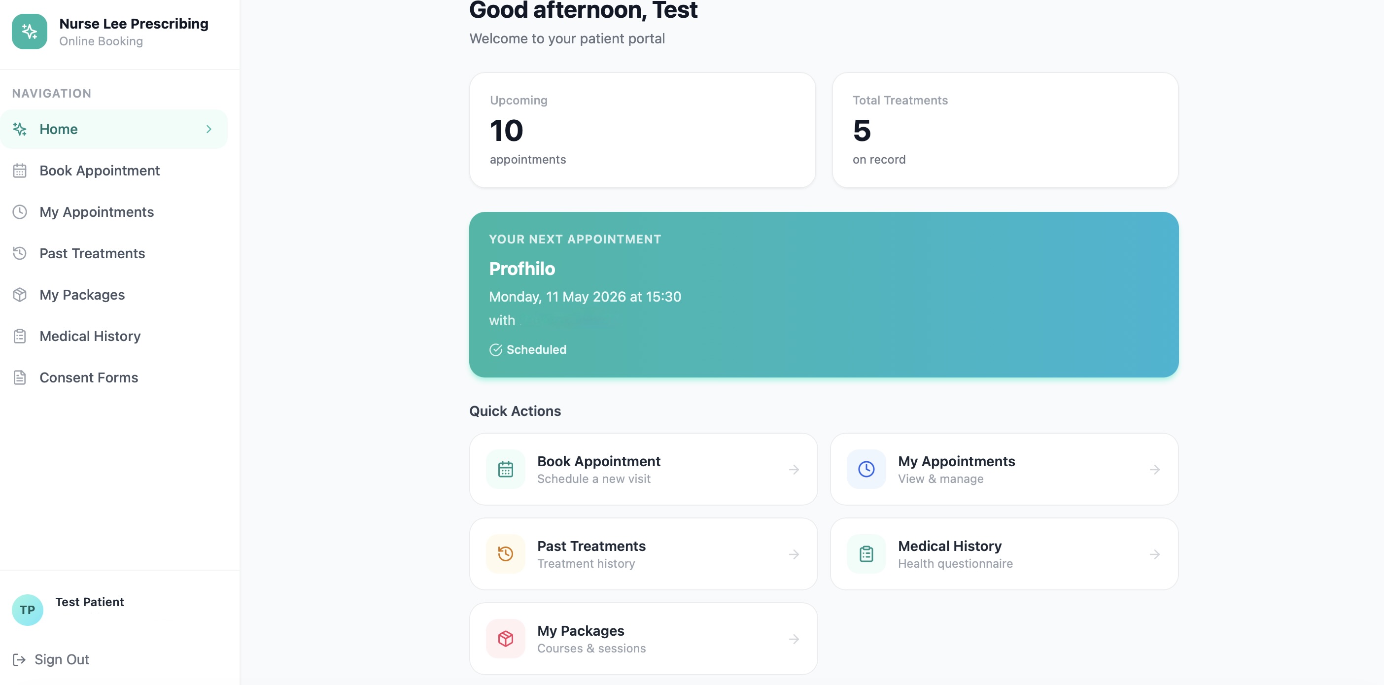 Aesori aesthetics clinic software — Patient Portal screen